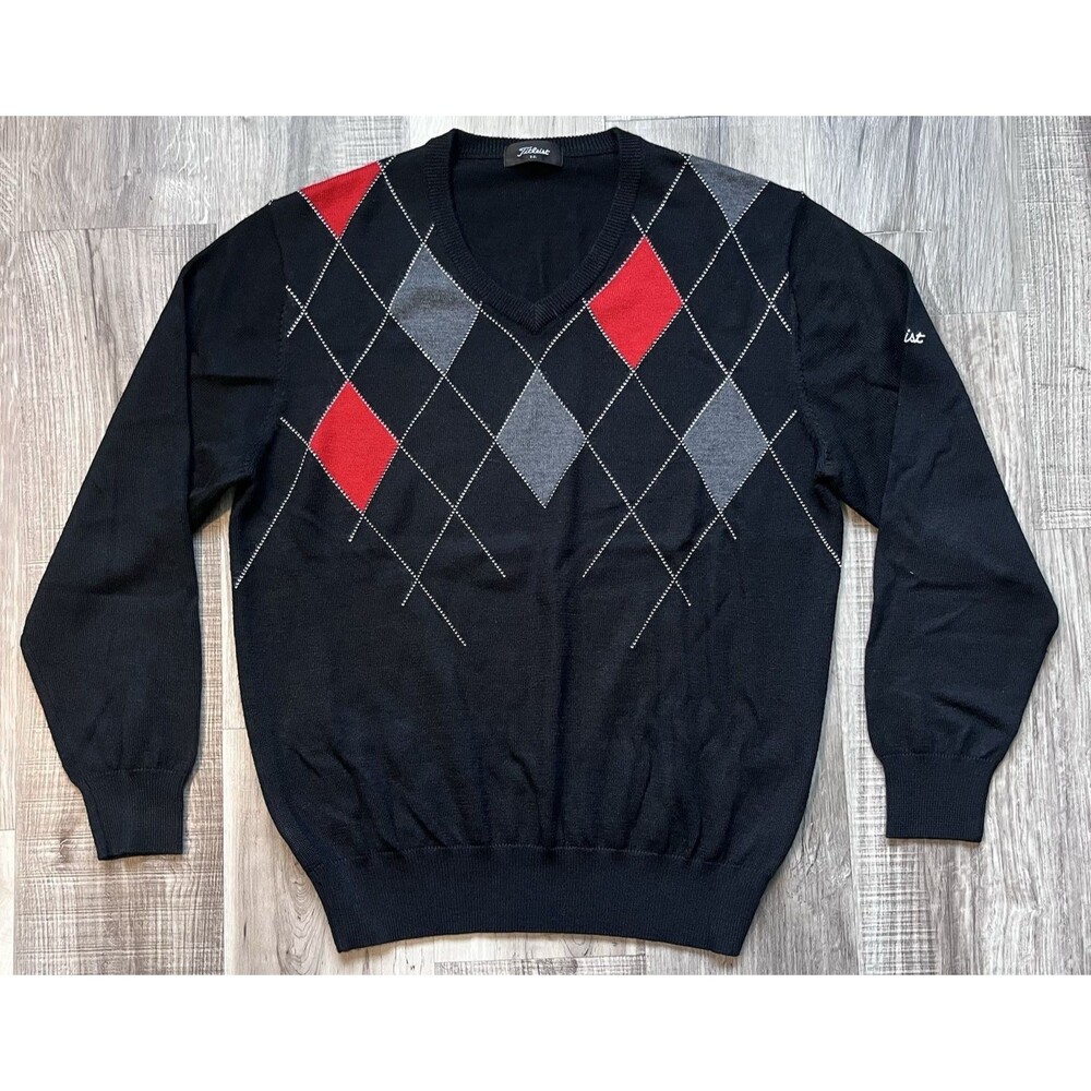 Titleist Argyle Sweater Mens Large V Neck Golf Wool Blend Embroidered Logo